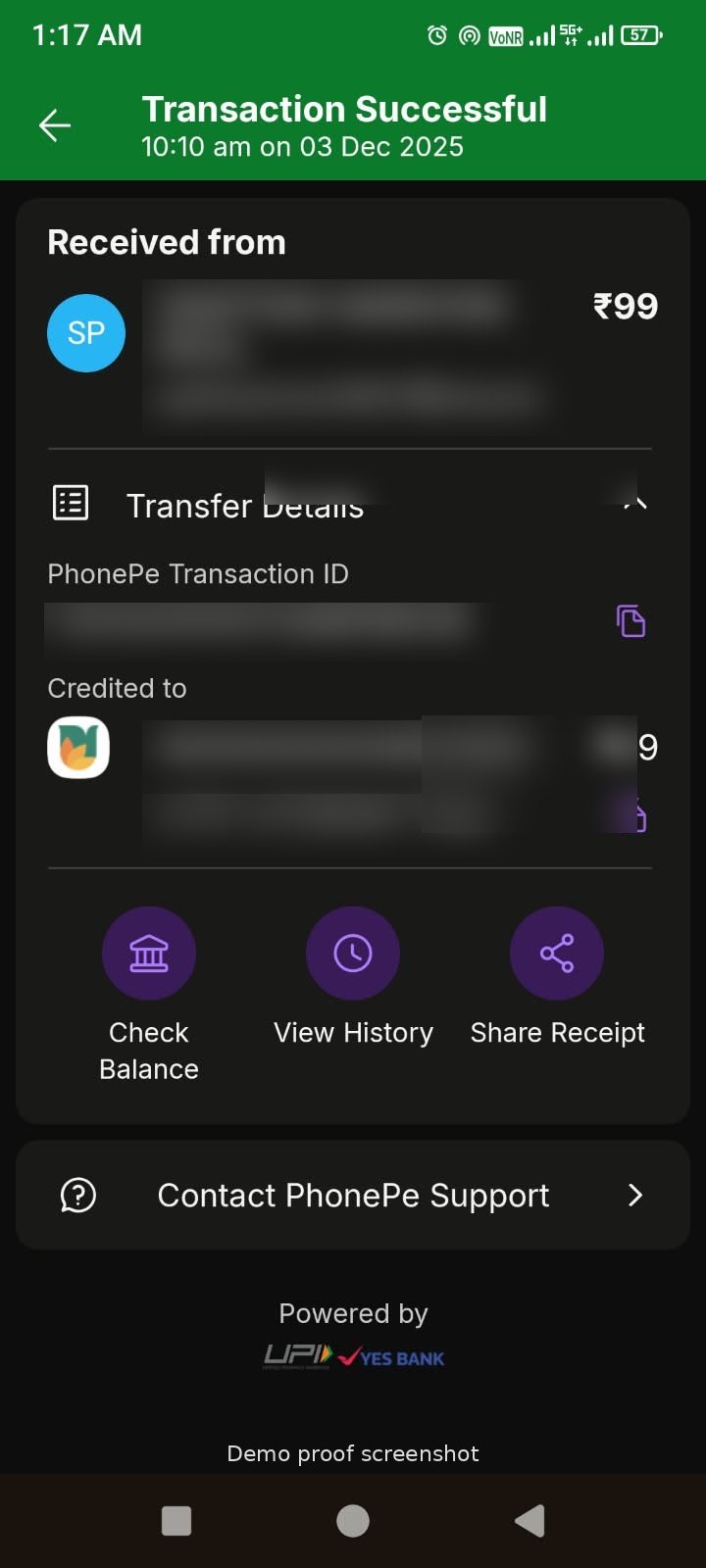 Payment confirmation