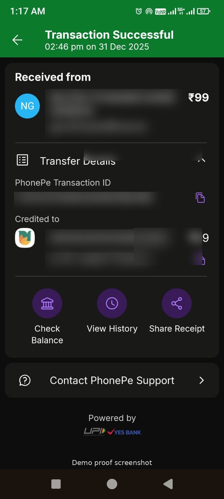 Payment confirmation