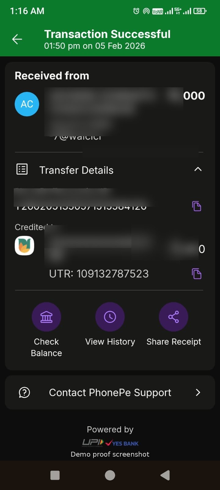 Payment confirmation