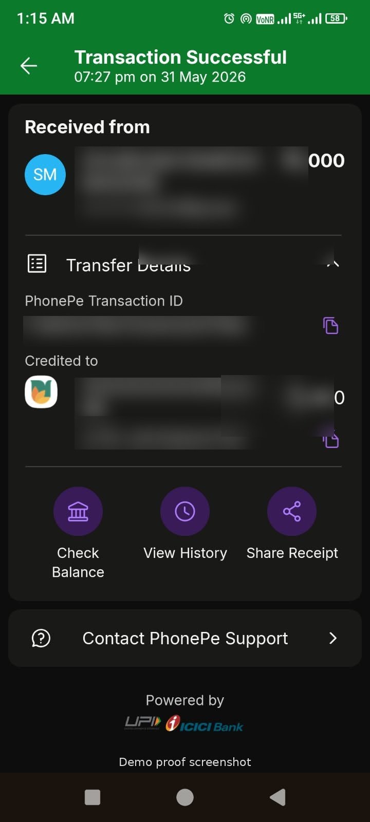 Payment confirmation