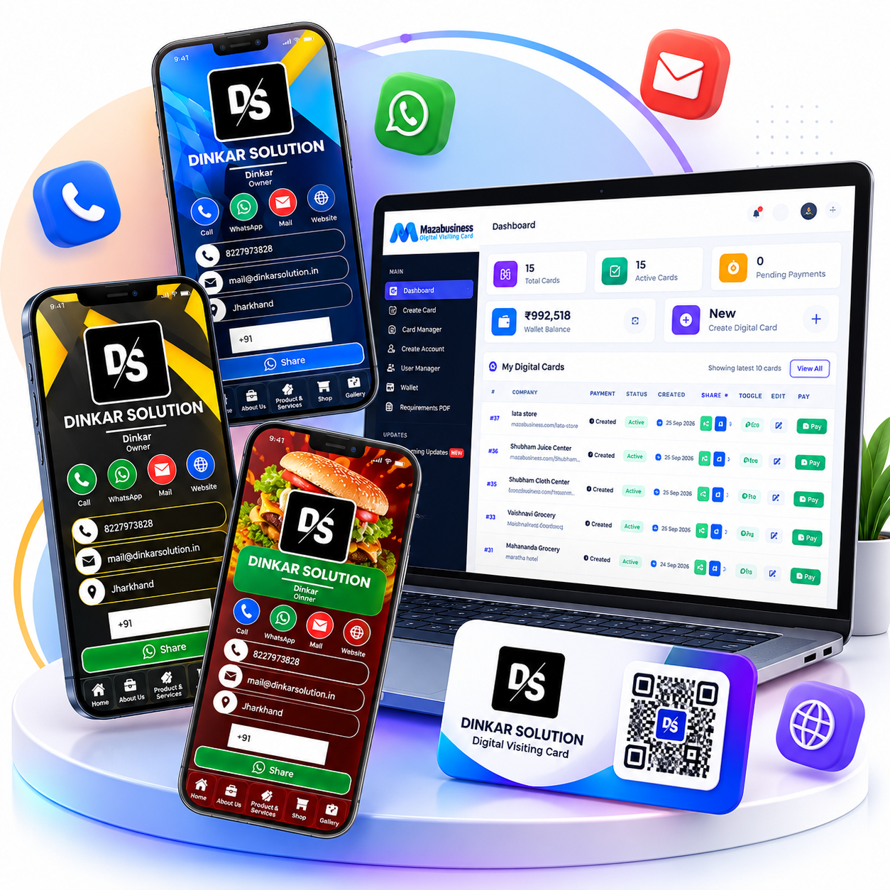 Indian entrepreneur running a digital card business